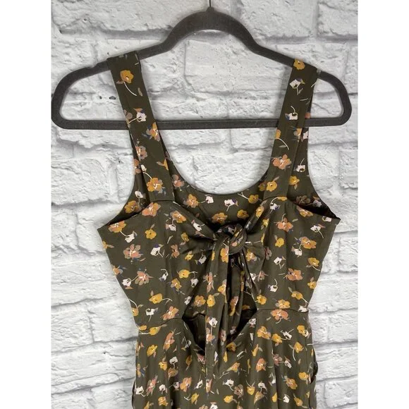 PACT Women's Green Floral Peep Back Sleeveless Stretch Dress Small - Picture 5 of 6
